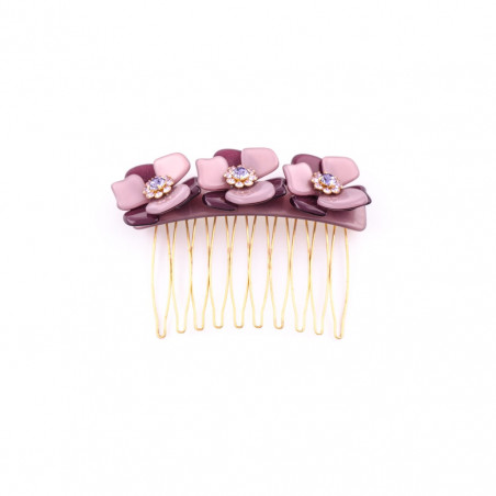 Rock'n roll comb Pink blooming PM center of strass three roses PM, model A