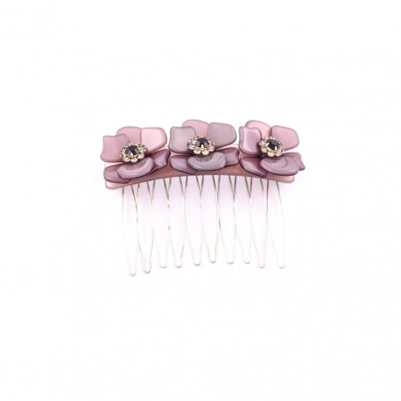 Peigne métal Rock'n Roll Rose épanouies PM centre strass trois roses PM, modèle A