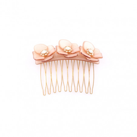 Peigne métal Rock'n Roll Rose épanouies PM centre strass trois roses PM, modèle A