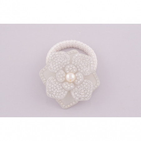 Elastic Vintage camellia MM full with pearl in the center