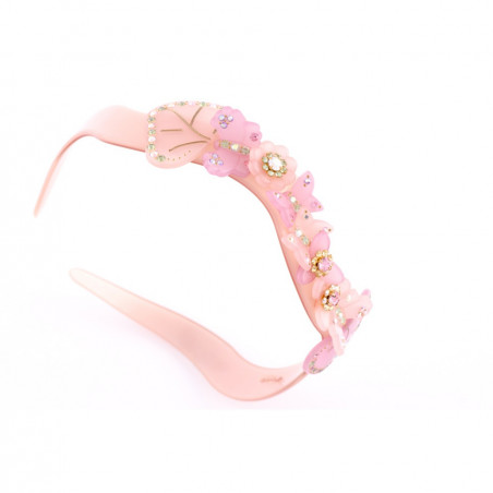 Handmade headband Multiflowers and butterflies MM full butterfly & multi-leaf wavy