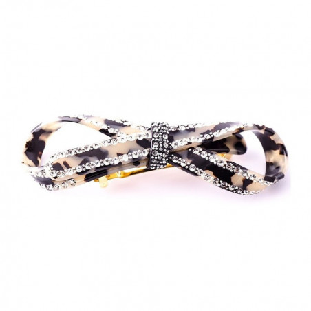 Barrette matic 7cm Rubans GM centre strass,rail ruban ajouré